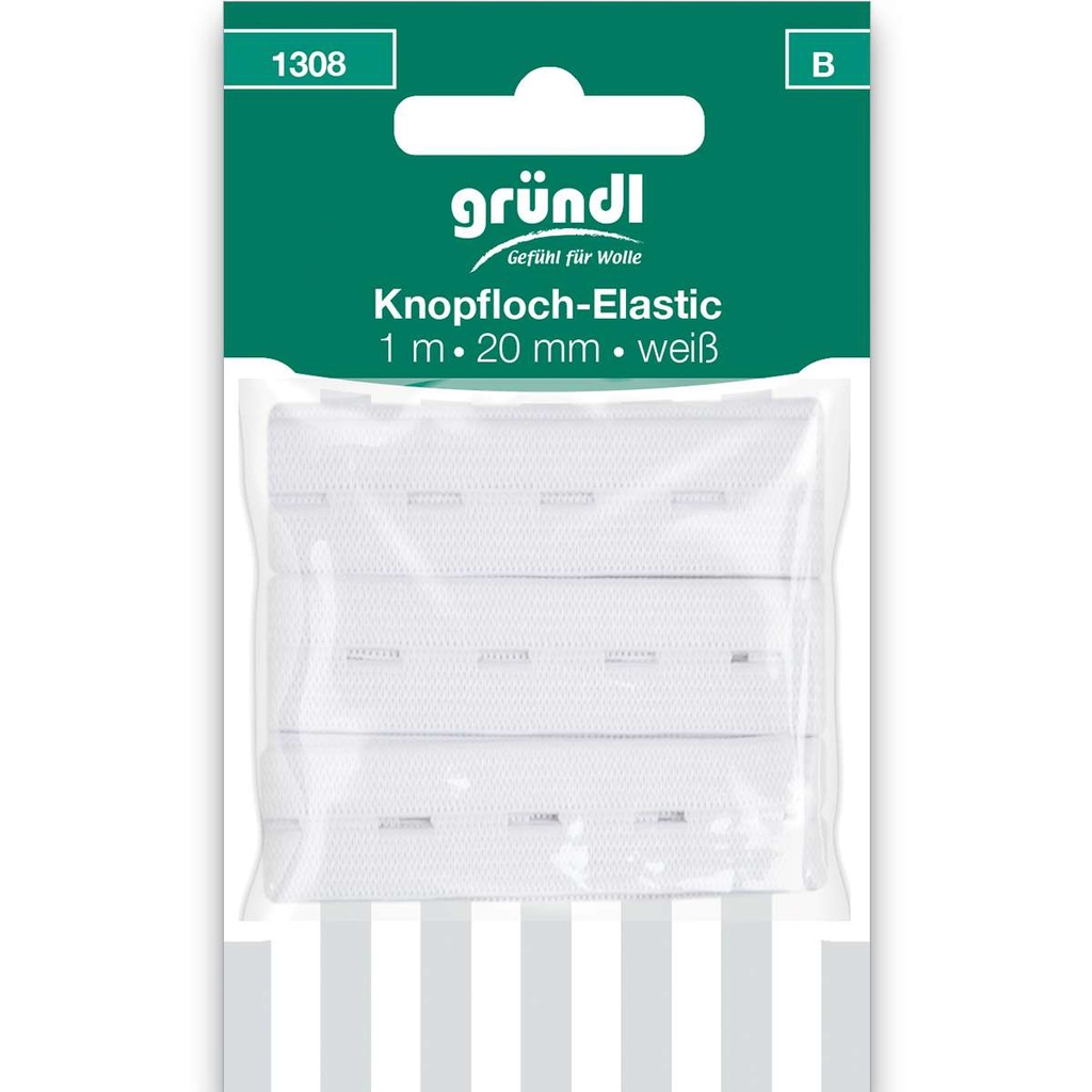 Gründl Knopfloch-Elastik, 20 mm x 1 m, weiß
