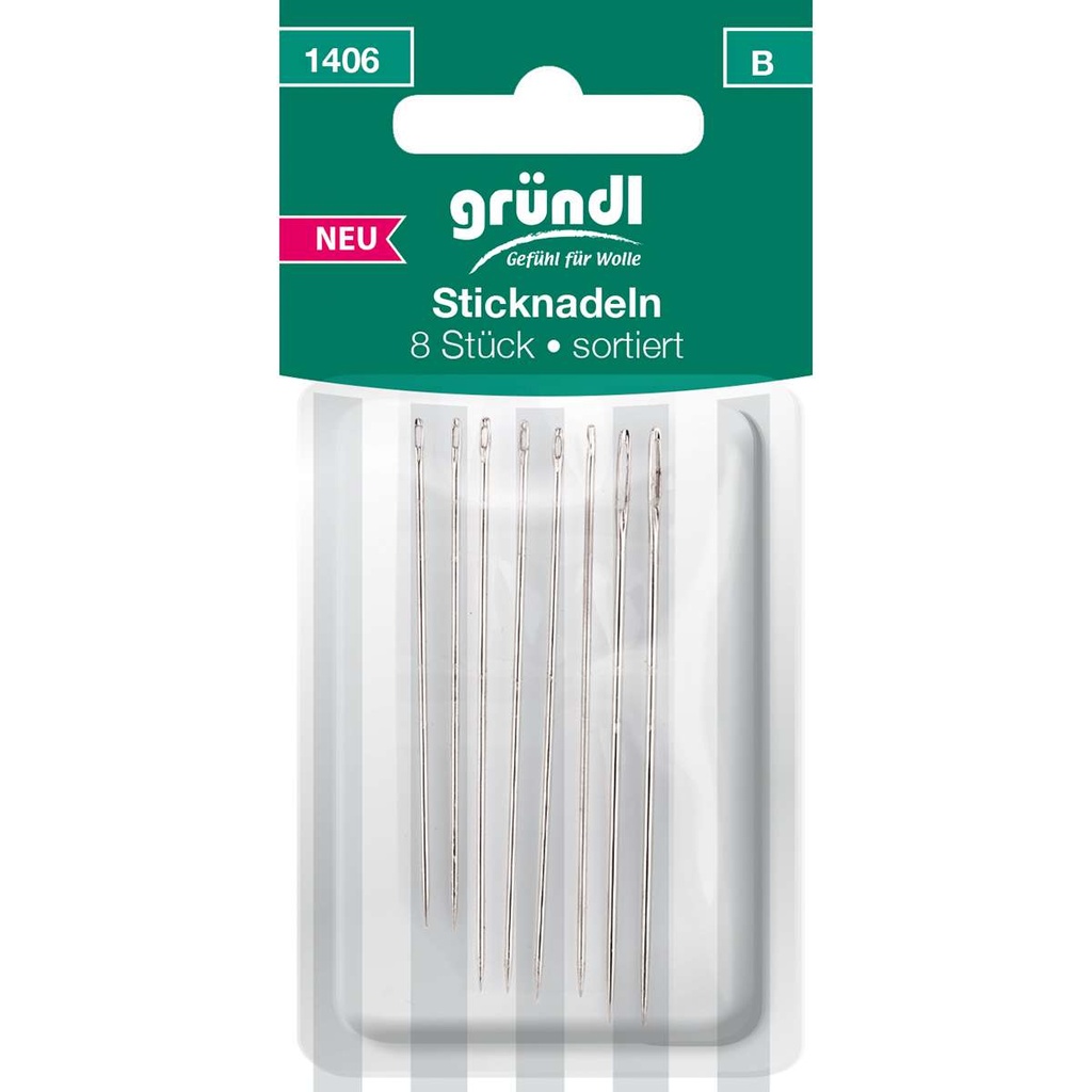 Gründl Sticknadeln mit Spitze, 8 Nadeln